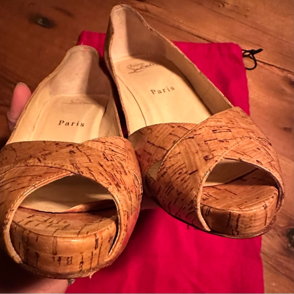Christian Louboutin Shelley 85mm Cork Stiletto Peep Toe Pumps EU 37 US 7 / 6.5 - Picture 8 of 8